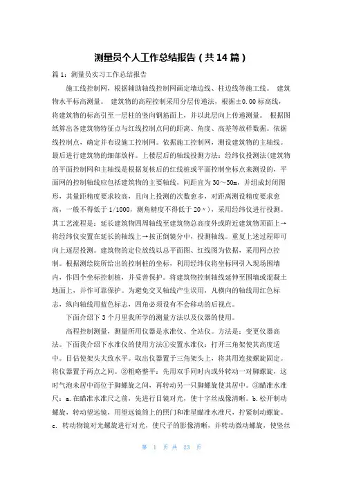 测量员个人工作总结报告(共14篇)