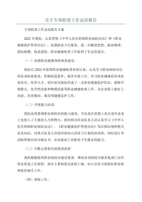 关于专项检查工作总结报告
