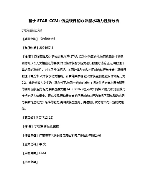 基于STAR-CCM+仿真软件的双体船水动力性能分析