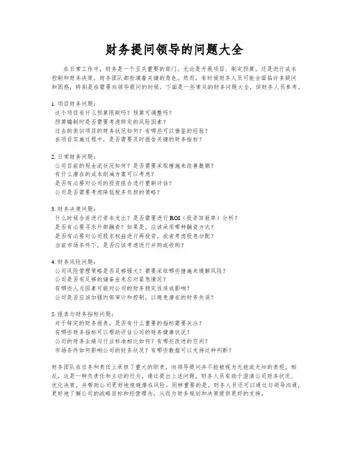财务提问领导的问题大全
