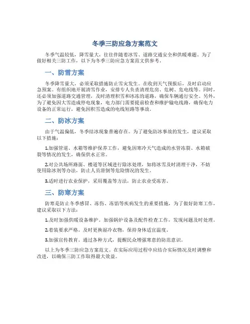 冬季三防应急方案范文