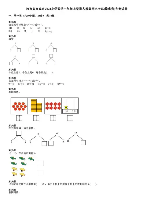 河南省商丘市2024小学数学一年级上学期人教版期末考试(摸底卷)完整试卷
