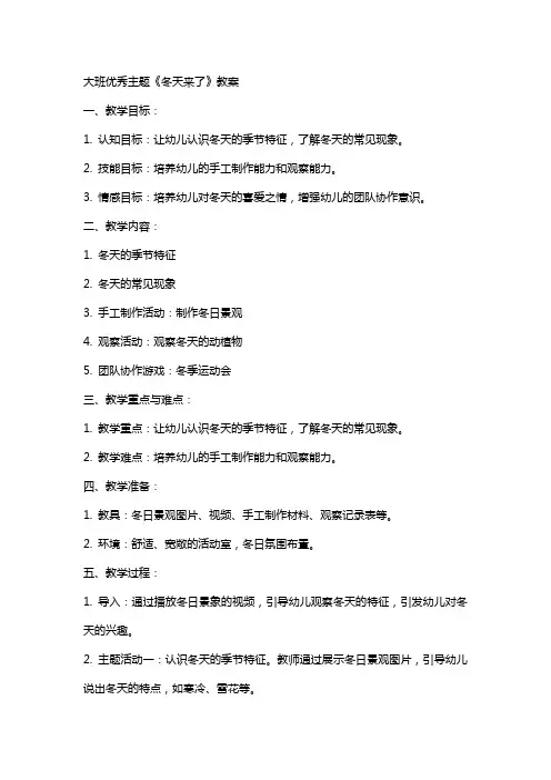 大班主题《冬天来了》教案