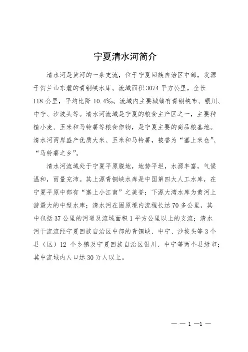 宁夏清水河简介