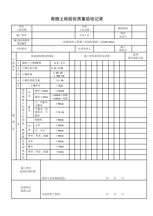 《园林绿化工程施工及验收规范》(CJJ82-2012)表格