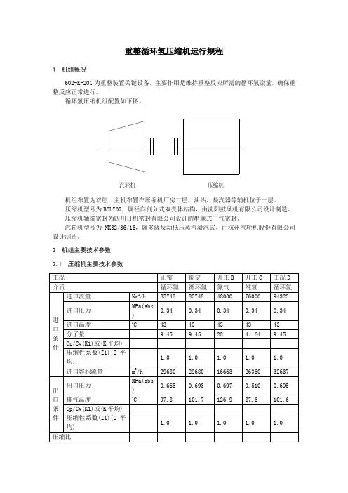 重整循环氢压缩机运行规程