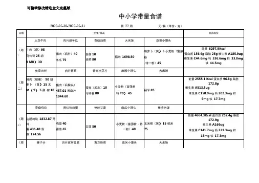 中小学带量食谱精选全文完整版