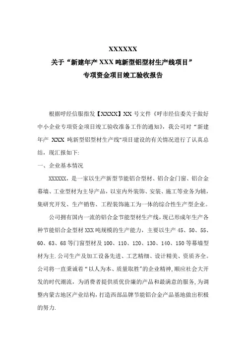 专项资金项目竣工验收报告
