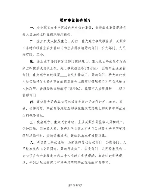 煤矿事故报告制度(3篇)
