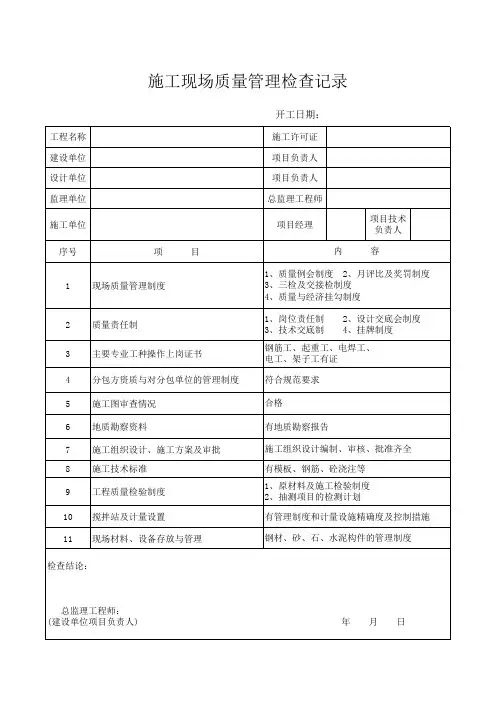 施工现场质量管理检查记录