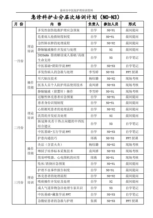 2022急诊科分层次培训计划最新