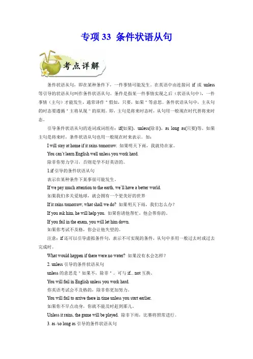 【中考英语总复习 考点专项练习】33 条件状语从句(解析版)