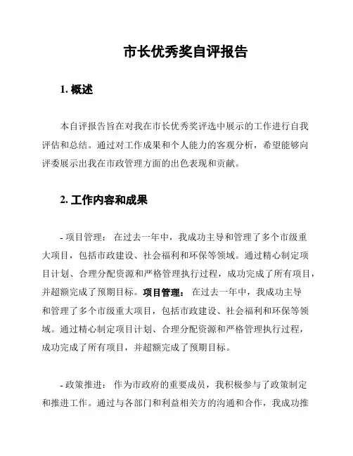 市长优秀奖自评报告