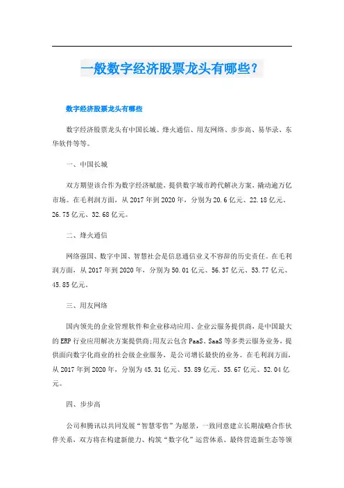 一般数字经济股票龙头有哪些？