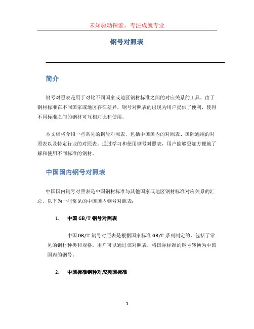 钢号对照表
