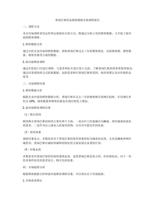 普瑞巴林药品销售数据市场调研报告