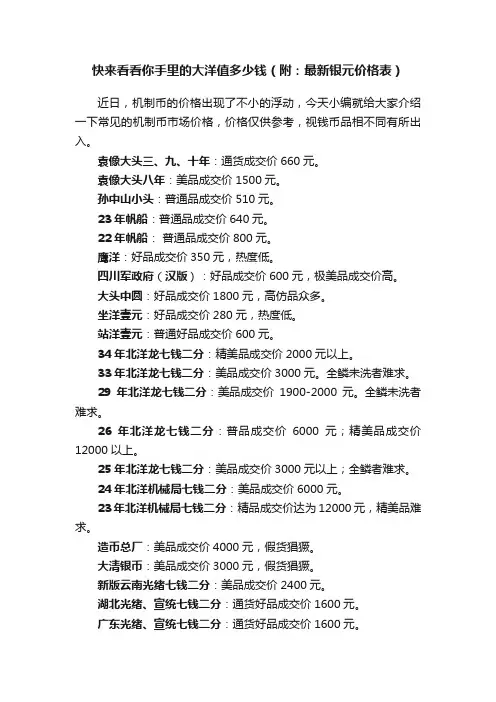 快来看看你手里的大洋值多少钱（附：最新银元价格表）