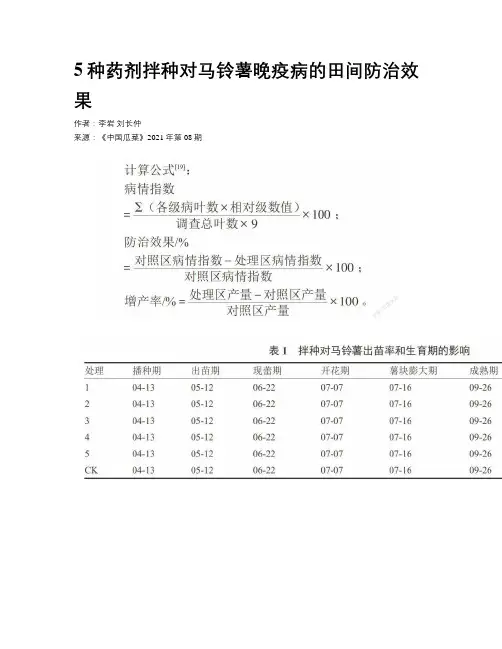 5种药剂拌种对马铃薯晚疫病的田间防治效果