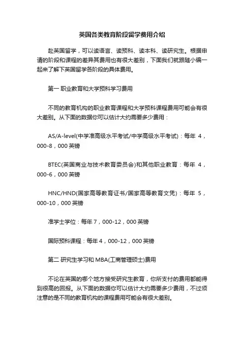 英国各类教育阶段留学费用介绍