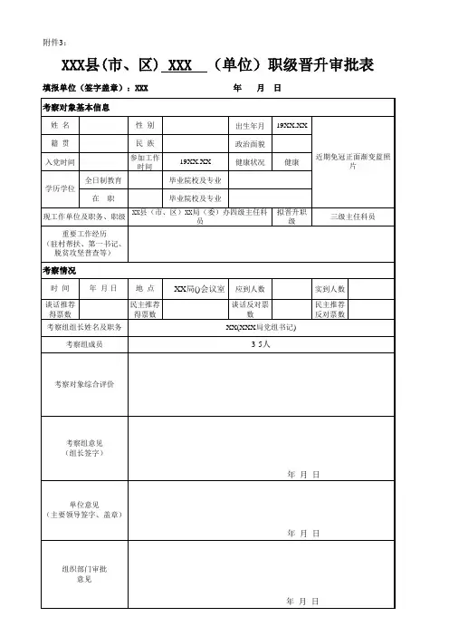 县市区机关单位公务员职务职级晋升审批表