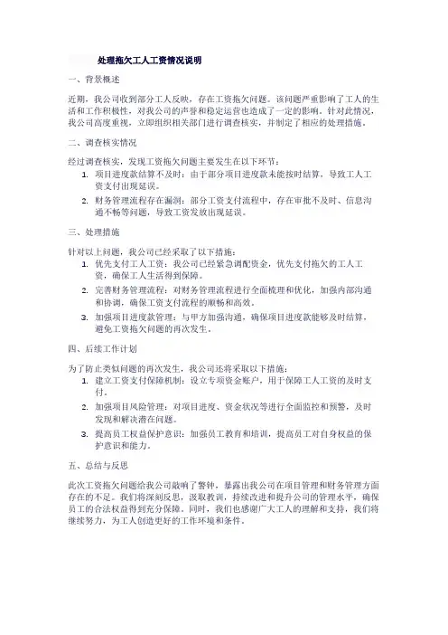 处理拖欠工人工资情况说明