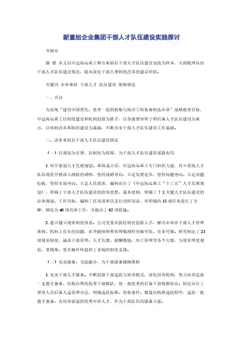 新重组企业集团干部人才队伍建设实践探讨
