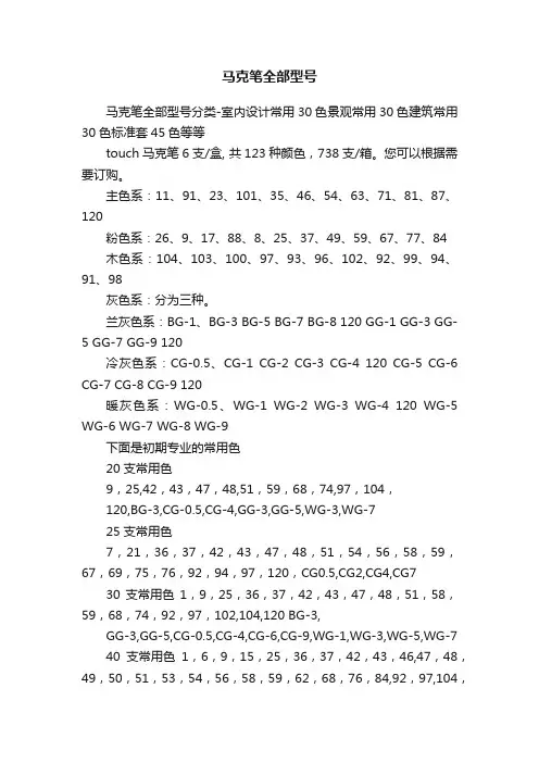 马克笔全部型号