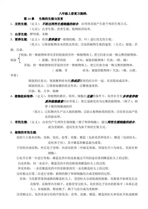 八年级上册苏教版生物复习提纲 