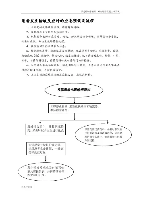 患者发生输液反应时的应急预案及流程