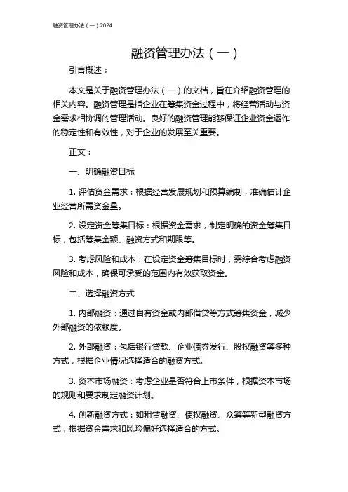 融资管理办法(一)2024