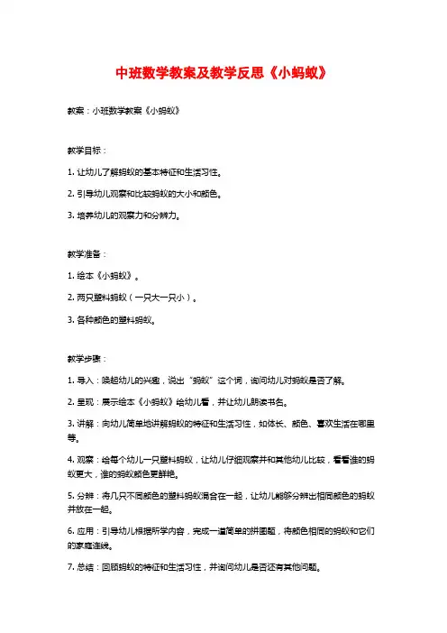中班数学教案及教学反思《小蚂蚁》