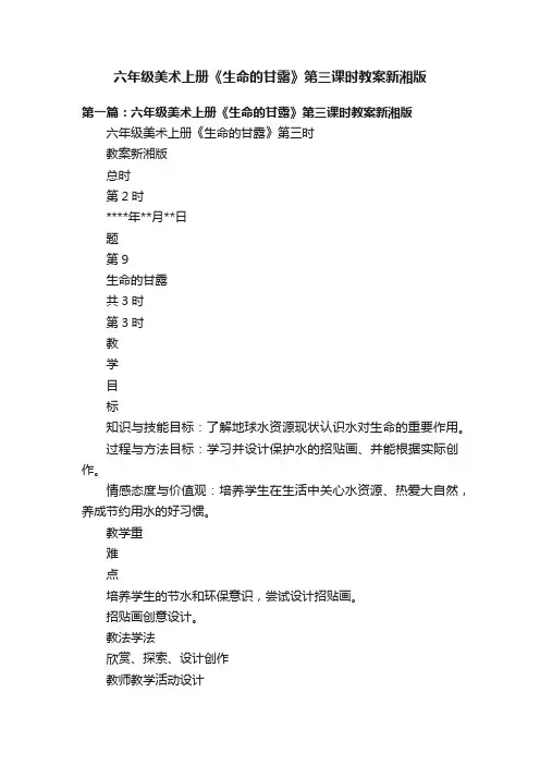 六年级美术上册《生命的甘露》第三课时教案新湘版