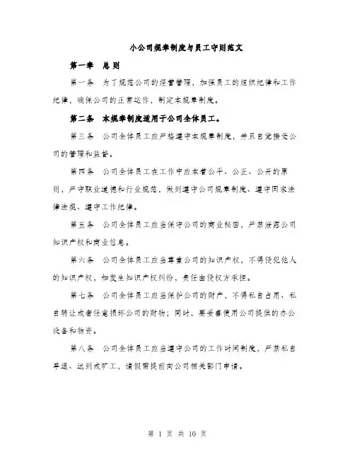 小公司规章制度与员工守则范文（三篇）