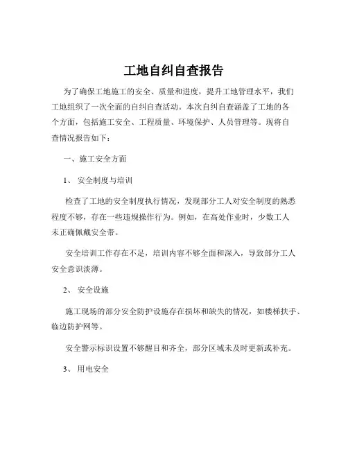 工地自纠自查报告