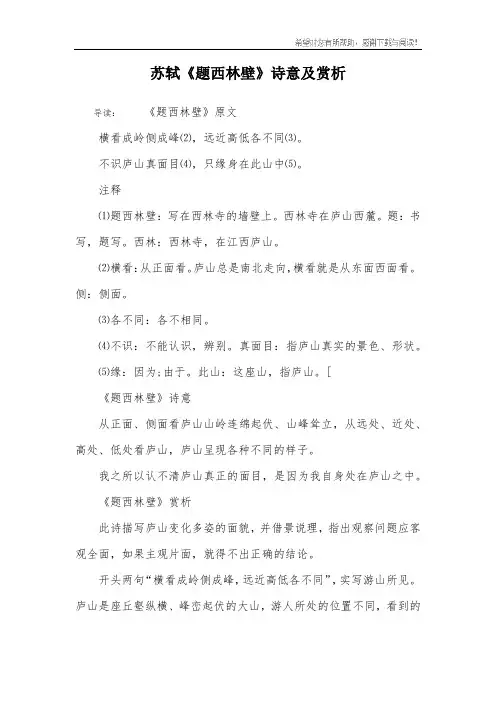 苏轼《题西林壁》诗意及赏析