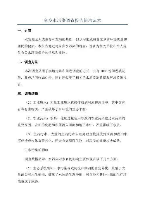 家乡水污染调查报告简洁范本