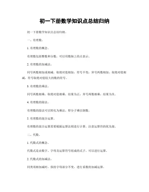 初一下册数学知识点总结归纳