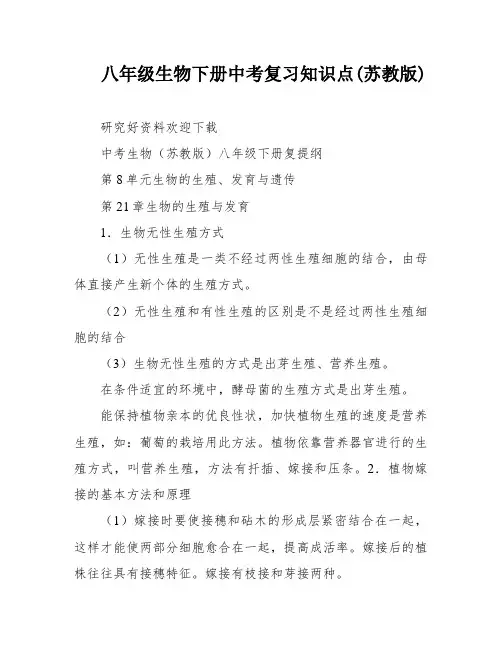 八年级生物下册中考复习知识点(苏教版)