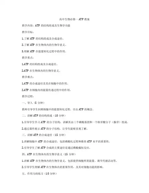 高中生物必修一ATP教案