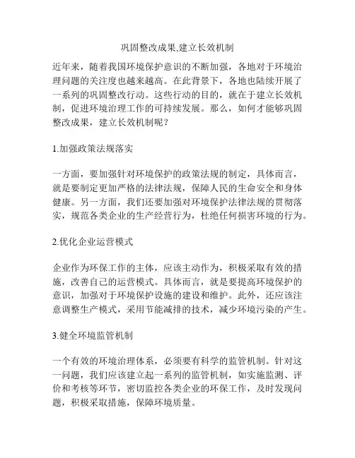 巩固整改成果,建立长效机制