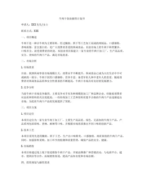 牛肉干创业融资计划书
