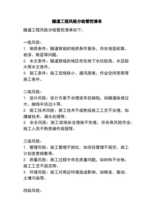 隧道工程风险分级管控清单