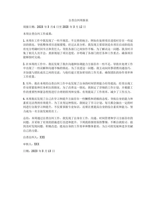自查自纠周报表