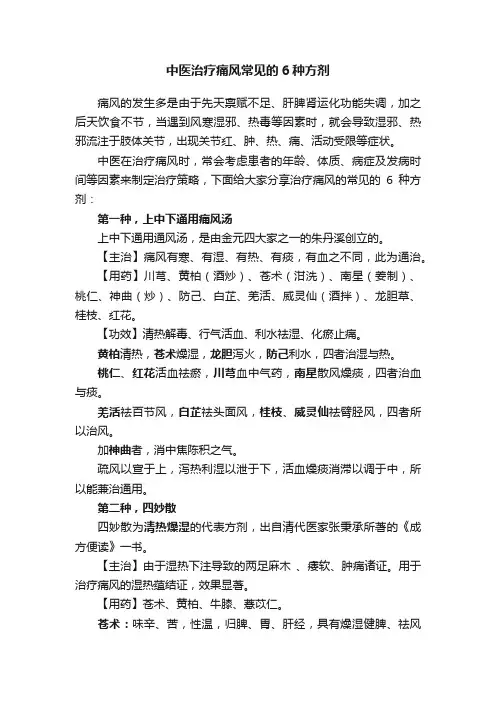 中医治疗痛风常见的6种方剂