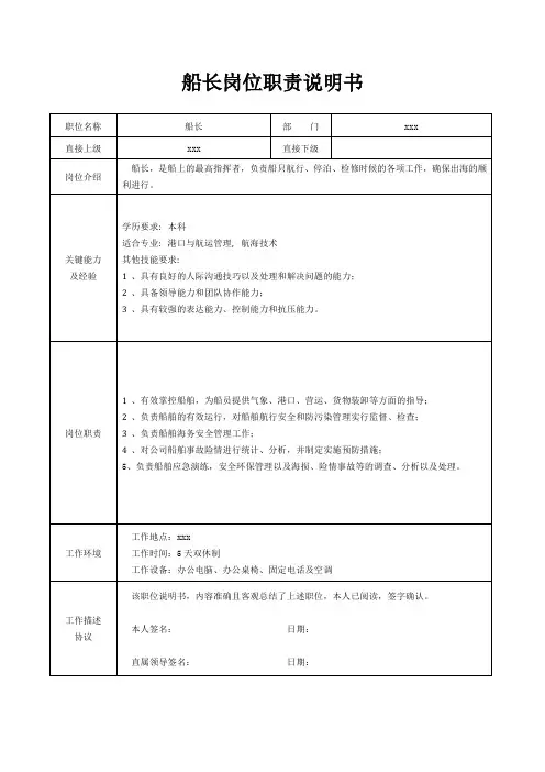 船长岗位职责说明书[精美打印版本]