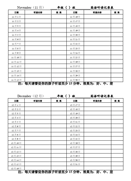 英语 听读表 月 16K