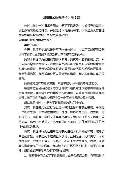 因挪用公款悔过检讨书6篇