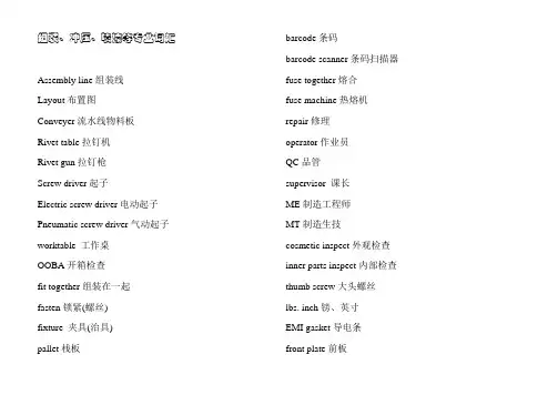 英语专业工厂词汇