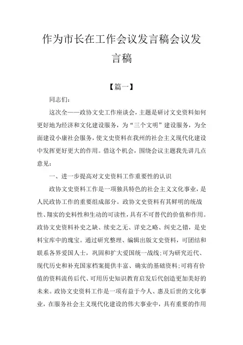 作为市长在工作会议发言稿