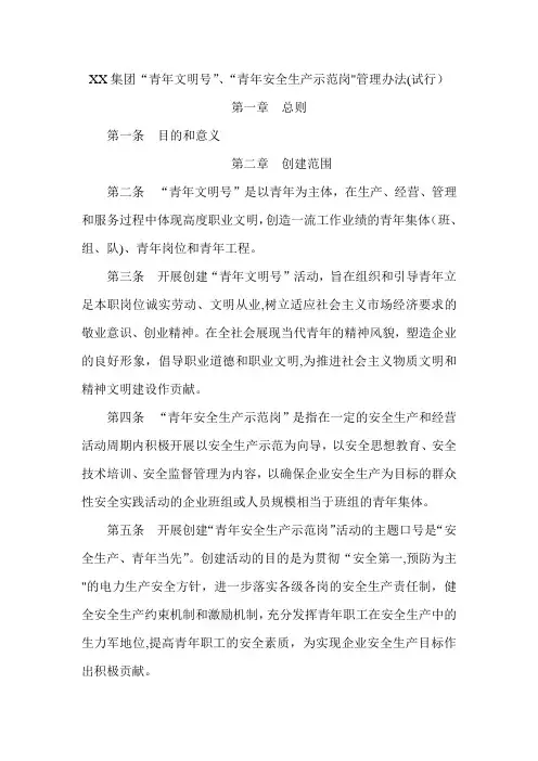青年文明号、青年安全生产示范岗管理办法